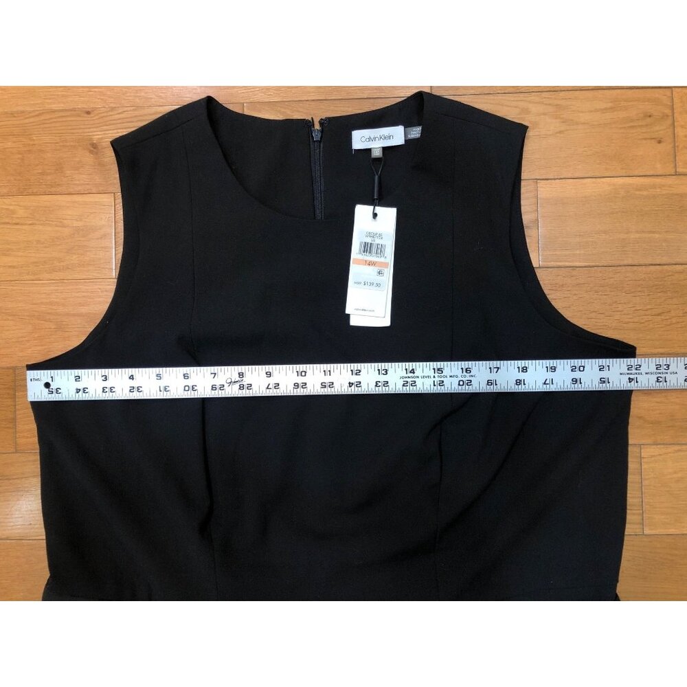NWT Calvin Klein Sleeveless Black Sheath Dress w/Faux Suede Waist & Buckle 14W - Picture 7 of 11